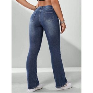 Jean droit tendance en denim, taille haute, décontracté, résistant à la décoloration, pour femme, confortable à porter toute la journée, coupe régulière - Product Image 2