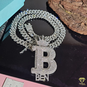 Luxury " M " Letter Pendant Lab Grown Diamond Necklace Custom <b>Name</b> Hip Hop Jewelry Cuban Link <b>Chain</b> Gift - Product Image 6