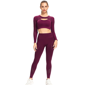 Women's High Quality Soft Popular Women Long Sleeve Gym Training Fitness Outer Wear Jackets Yoga Leggings <b>Set</b> - Product Image 4
