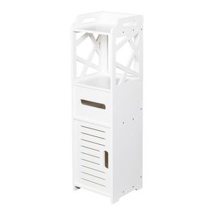 Mobile Bagno Moderno a 3 Ripiani in Legno Massello, Ecologico, con 2 Ante, 23x23x80CM, Bianco, per Casa o Soggiorno - Product Image 3