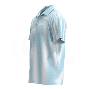 Polo de Manga Corta a Rayas para Hombre, Cuello con Botones, Azul Claro, Corte Regular Informal - Product Image 3