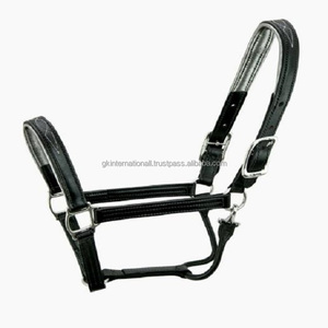 Licol de cheval en cuir véritable à double pli triple couture avec coutures fantaisie et rembourrage blanc en laiton massif - Product Image 3