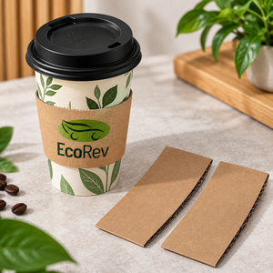 Manchons pour gobelets à café jetables, biodégradables, compostables, écologiques, en papier kraft ondulé, impression numérique, logo personnalisé - Product Image 1