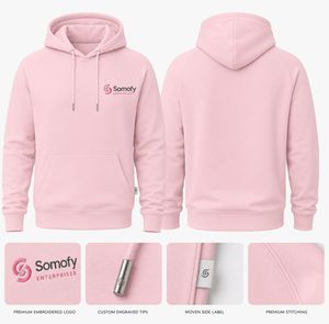 เสื้อสเวตเชิ้ตมีฮู้ดถักสำหรับผู้หญิง ยี่ห้อโซโมฟี่ ผ้าฝ้าย 100% สีชมพู ปักโลโก้ ผ้าฟลีซ ทรงพอดีตัว ใส่ได้ในฤดูหนาว รับปักโลโก้ตามสั่ง - Product Image 1