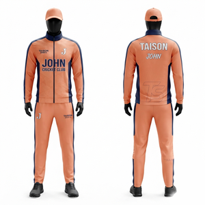 Premium 280 GSM Polyester Interlock <b>Cricket</b> Tracksuit Pink Navy <b>White</b> Panel Heat Transfer Custom Logo - Product Image 3