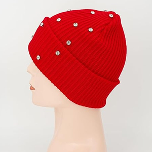 Custom Logo Black Rhinestone Beanie Hat Ribbed Knit Winter <b>Cap</b> Women <b>Men</b> Soft Stretch Warm Streetwear Hat - Product Image 3
