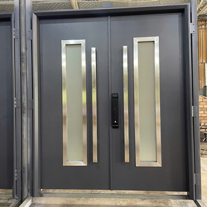 Modern Commercial Style Wrought Iron Entry Door Glass Panels Stainless Steel Waterproof <b>Sliding</b> Security Design Luxury Homes - Product Image 1