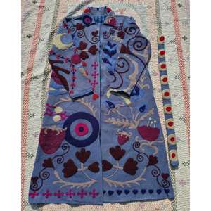 Handmade Vintage Suzani Long <b>Velvet</b> Breathable Eco-Friendly Quilted Winter <b>Coat</b> Bohemian Floral Embroidered <b>Women</b> Wedding - Product Image 1