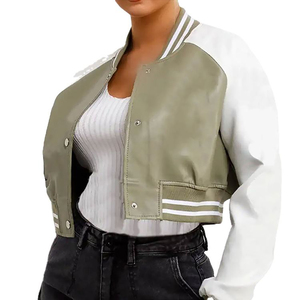 Nouvelle arrivée : Veste courte varsity pour femme en peau de mouton et coton, logo personnalisé, imperméable, écologique, tendance, vente en gros, faible MOQ, OEM - Product Image 5
