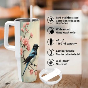 Bouteille isotherme personnalisée 40 oz en acier inoxydable avec motif oiseau et fleur pour usage extérieur - Product Image 5