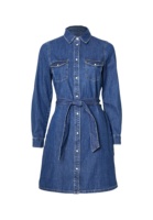 Robe chemise en jean de haute qualité pour femme, avec dentelle et fronces, style décontracté, ceinturée, boutonnée, style western, silhouette trapèze, taille élastique