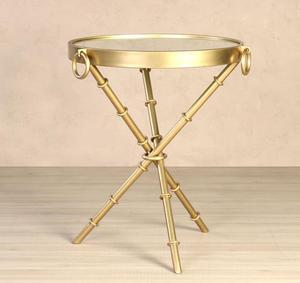 Gold Mirrored Console <b>Table</b> with <b>Bamboo</b> Style Tripod Base Contemporary Living Room Furniture - Product Image 2