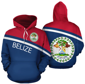 Sweat-shirt à capuche imprimé drapeau du Belize pour hommes, pull décontracté avec poche, haut à capuche d'hiver - Product Image 1