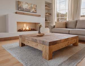 โต๊ะกลางไม้สไตล์เรียบง่ายทำมือ ปี 2026 โครงสร้างไม้เนื้อแข็ง หน้าโต๊ะสี่เหลี่ยมขนาดใหญ่ และฐานที่แข็งแรงมั่นคง - Product Image 3