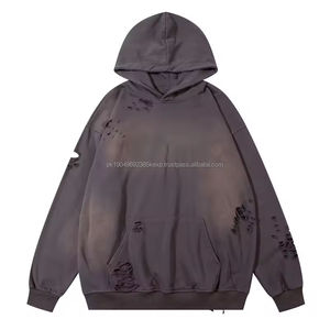 <b>Raw</b> Edge Oversized Plus Size Hoodie Paints Acid Wash Distressed Sun Faded Hoodie UnisexDDP Shipping - Product Image 1