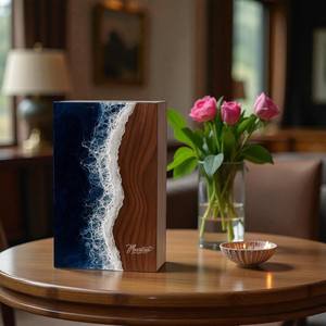 Urna Funeraria Artesanal de Madera de Palisandro para Cenizas, Caja Conmemorativa de Madera con Diseño de Olas Oceánicas - Product Image 2