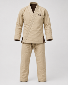 Shorts de BJJ beiges pour hommes, uniforme d'arts martiaux en coton, durable, uni, taille adulte, coupe régulière, logo sur le devant - Product Image 2