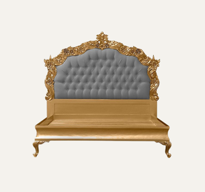 Cama Tapizada de Lujo Clásica Europea, Madera de Caoba Sólida Tallada a Mano con Acabado Dorado, Tamaño King, Ensamblada - Product Image 2