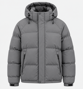 Premium <b>Grey</b> Hooded Puffer <b>Jacket</b> | <b>Waterproof</b> Down Filled Casual Winter Coat for Men - Product Image 1