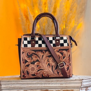 Sac bandoulière en cuir véritable Venus, motif floral fait main, style western, fermeture éclair, 45-55cm – Nouvelle collection très prisée - Product Image 1