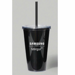 Minimalist Double Wall Plastic Tumbler 16oz 480ml with Lid and Black Straw <b>Reusable</b> Iced Coffee <b>Cup</b> for Promotion Gift - Product Image 1