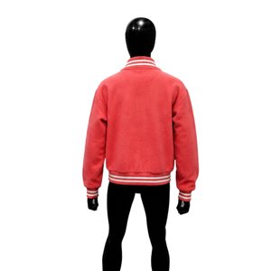 CLASSIC <b>RED</b> VARSITY BOMBER JACKET Men's Casual Fleece Zipper Front Solid Color Turn-down Collar Regular Fit Autumn Wear SNAP BUT - Product Image 2