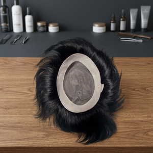 Taz <b>Men</b> Indian Remy Human <b>Hair</b> Toupee Natural Wave Water Wave Pre-Looped Mono Base Waterproof Lightweight Wig Cap Black - Product Image 3