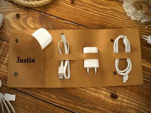 Tailored Leather <b>Cable</b> Organizer Custom Brand Logo Cord Management Earphone Wire Wrap Tech Accessories Pouch Co LCO-0069 - Product Image 5