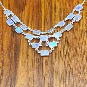 Wholesale Bohemian Style 925 <b>Silver</b> Necklace Rainbow Moonstone Chalcedony <b>Rope</b> <b>Chain</b> Fashionable Wedding Engagement Party - Product Image 3