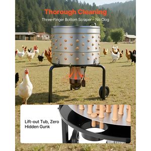 Máquina desplumadora de pollos eléctrica de 1200W y 275 RPM con tambor de 25.6 pulgadas, 158 dedos desplumadores suaves y herramienta de transporte de carne de aves. - Product Image 5