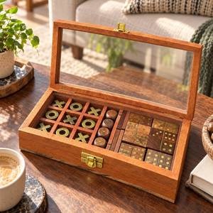 Jeu de Tic Tac Toe Décoratif en Bois Élégant avec Pièces en Laiton X et O – Jeu Classique - Product Image 4