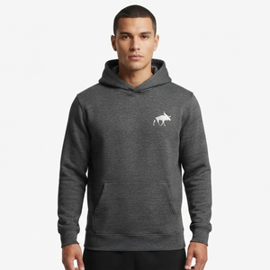 Sudadera con Capucha Gris Oscuro para Hombre, Color Sólido, Algodón French Terry, Estilo Casual Urbano con Logotipo de Toro Blanco en el Bolsillo Delantero - Product Image 1