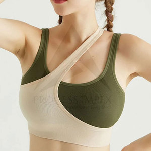 Women Seamless Sports <b>Bra</b> Set Pink Halter Neck Yoga Activewear Medium Support High Waist Leggings Solid Color <b>Stretch</b> Fabric - Product Image 5