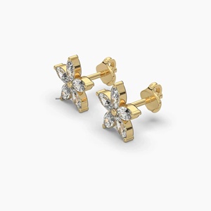 ต่างหูเพชรทรงมาร์คีส์แบบดอกไม้  ทอง 10K 14K 18K เงินแท้ 925 935 - Product Image 2