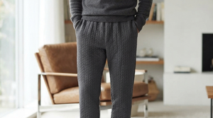 Pantalones de pijama de algodón acolchado gris oscuro para mujer, cintura elástica, longitud completa, ropa informal de invierno, pantalón para hombre - Product Image 6