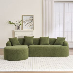 Divano Modulare LY 022 in Ciniglia Verde, Divano Sezionale a L ad Alta Densità 30D con Chaise Longue Curva, Divani per Soggiorno a Compressione Totale - Product Image 5