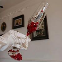Gelas Anggur Kristal Mutiara Berlian Merah Tiup Tangan Vintage untuk Pernikahan, Ulang Tahun, dan Perayaan Lainnya