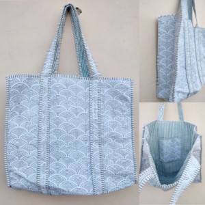 Sac fourre-tout matelassé en coton indien imprimé au bloc, fait main, de haute qualité, style bohème, motif floral, sac à bandoulière ouvert pour femme, multicolore - Product Image 2