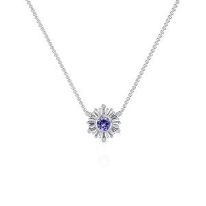 Collier en or pur 18 carats avec pierre précieuse tanzanite, design soleil, diamant naturel, chaîne halo, pendentif pour femme, cadeau d'anniversaire - Product Image 5