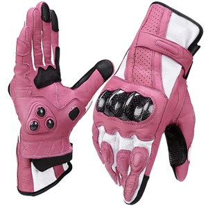 Pink Leather Full Finger <b>Gloves</b> With <b>Knuckle</b> Protection Breathable Mesh Cycling Riding <b>Gloves</b> Hook Loop Closure Summer - Product Image 1