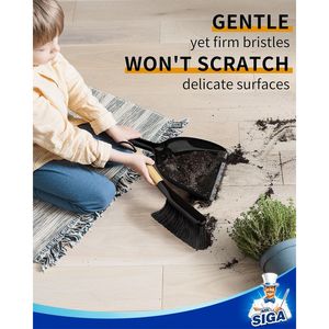 Set Portatile di Scopa e Paletta con Manico in Bambù Nero, 1 Set di Paletta e Spazzola per Pulizia - Product Image 3