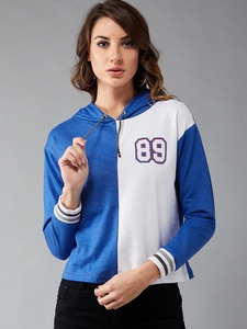 Sudadera con Capucha para Mujer, Azul y Blanco, Corte Regular, 100% Algodón Tejido, Estilo Casual para Otoño - Product Image 3