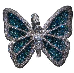 Collar de Lujo Personalizado con Colgante de Mariposa Iced Out, Diamante Moissanita, Micro Pavé, Plata 925, Joyería de Piedra Azul, Pieza Destacada - Product Image 1