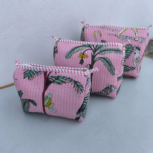 Ensemble de pochettes en tissu de coton personnalisées, 3 pièces, motif lettres vintage, grandes pochettes à fermeture éclair, sacs de maquillage imprimés durables pour un usage quotidien - Product Image 1