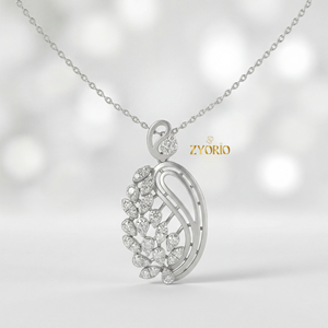 Colgante de Plata de Ley con Diseño de Hoja Paisley y Diamantes Brillantes, Cadena con Eslabones, Elegante y Natural, para Compromiso, Boda y Fiesta - Product Image 1