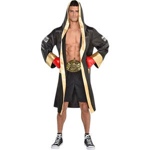 Robe de boxe en satin noir et or pour adultes, 1 pièce, réutilisable et lavable, pour Halloween, cosplay et fêtes costumées - Product Image 1