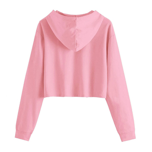เสื้อฮู้ดครอปสีชมพูสำหรับผู้หญิง แขนยาว สไตล์ลำลอง ผ้าถักนิตติ้ง ผ้าฝ้าย มีฮู้ด สไตล์ฤดูใบไม้ร่วง - Product Image 2