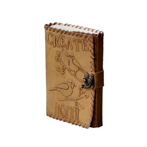 Carnet en cuir véritable fait main, design classique en relief CREATE avec oiseaux, couverture rigide cousue, carnet de croquis pour artistes, écrivains, animaux - Product Image 2