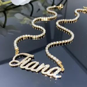 Luxury Silver Plated 925 Silver Hiphop Charm Letter Pendant Necklace Brilliant Cut Stones Channel Set Unisex Party Everyday Wear - Product Image 3