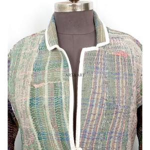 Wholesale 100% Cotton Designer <b>Kantha</b> <b>Jacket</b> Multi-Colour Ethnic Denim Style Embroidery Open Design Handmade Vintage Knitted - Product Image 2